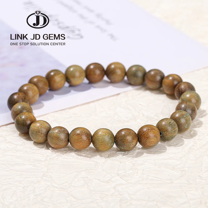 JD Vintage Buddha Mala Meditation Prayer Bangles Wooden Jewelry 6mm 8mm 10mm Green Sandalwood Round Bead Trendy Unisex Bracelet
