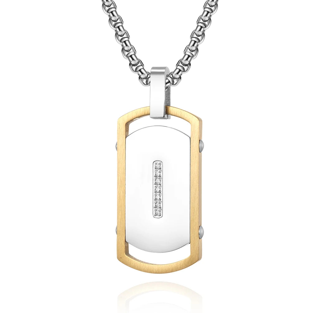Factory Direct Japanese Simple Style Men's Necklace Light Luxury Hundred Models Stainless Steel Geometric Zirconia Pendant