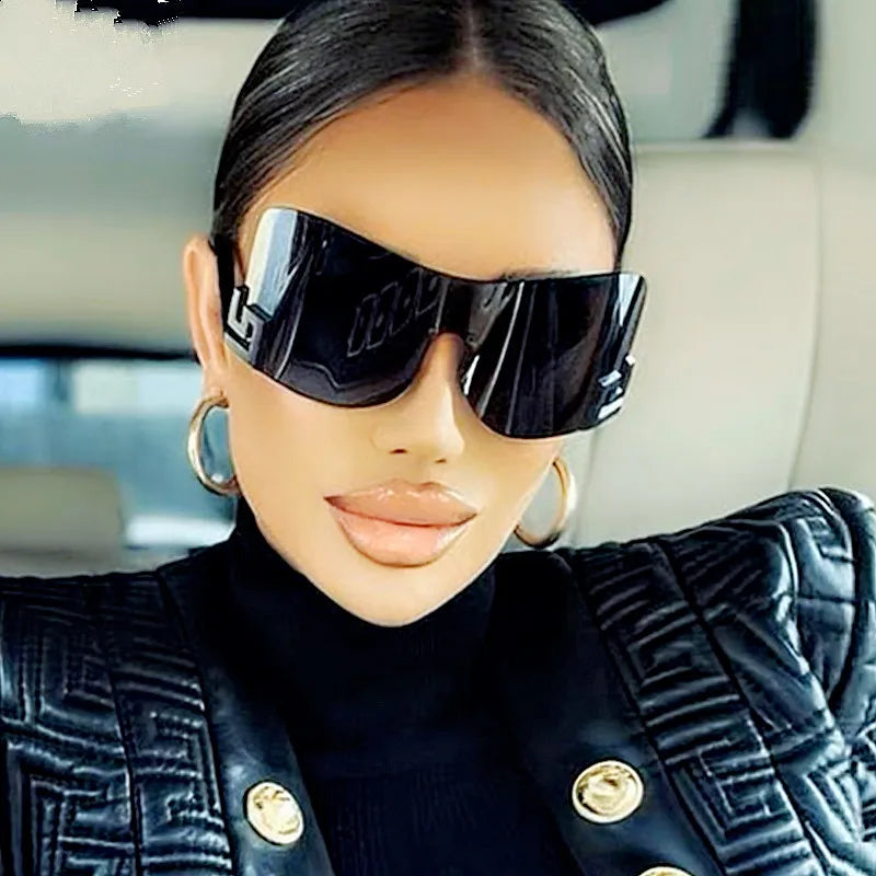 Custom Logo New Women Men Trends Punk Sun Glasses Goggle One Piece Eyewear Shades Oversized Rimless Sunglasses Women