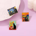 3 Styles Famous Oil Paintings Cat Brooches Custom Funny Animal Clothing School Bag Metal Pins Collection Soft Enamel Pins