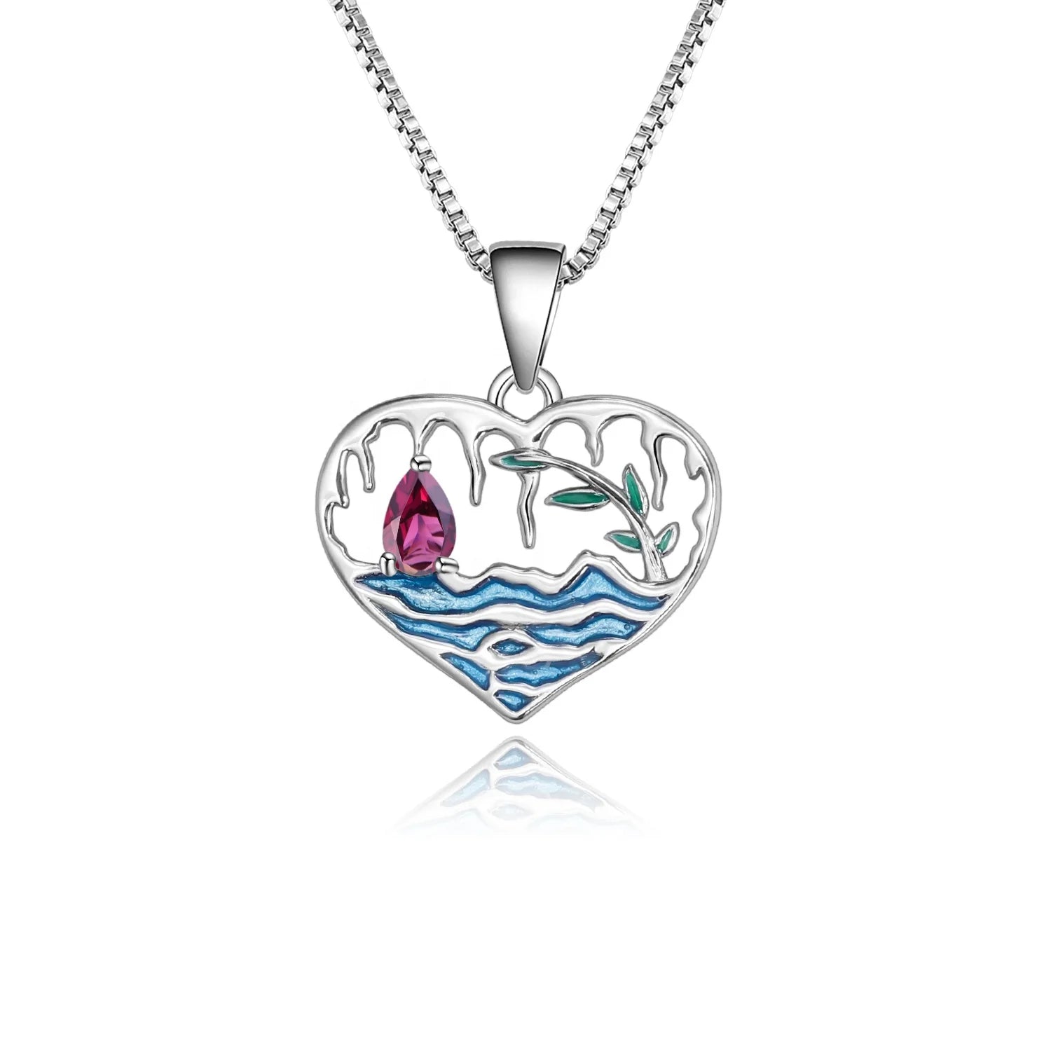 Abiding Heart Pendant Zodiac Initial Rhodolite Garnet Pendant Enamel Handcraft 925 Sterling Sliver Custom Made Necklace Pendant