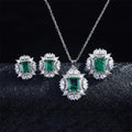 Dubai Luxury Full CZ Diamond Wedding Jewelry Sets Vintage Square Emerald Green Crystal Gemstone Necklace Earrings Ring Set Women