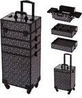 Professional 5-in-1 Rolling Makeup Trolley Case with Large Storage Open Closure Cosmetic Organizer in Fashion Style for Artists