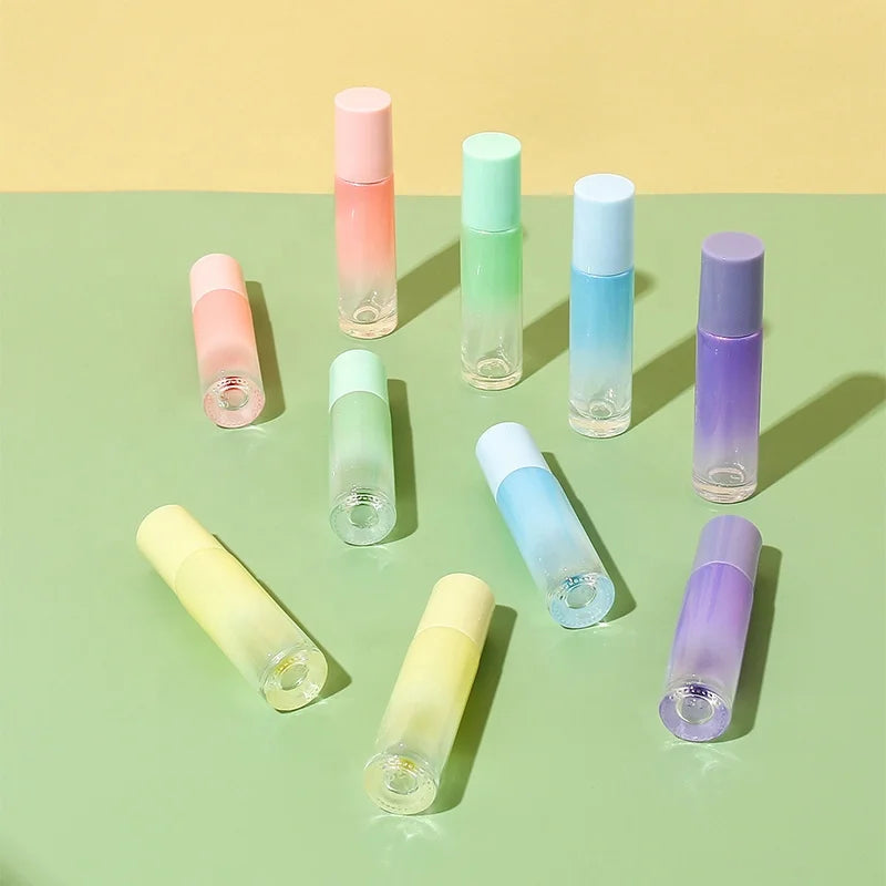 Eye Cream Glass Roller Bottle RTS Empty Round Pearlescent Gradient 10ml Perfume Essential Oil Cosmetic Container with Roll