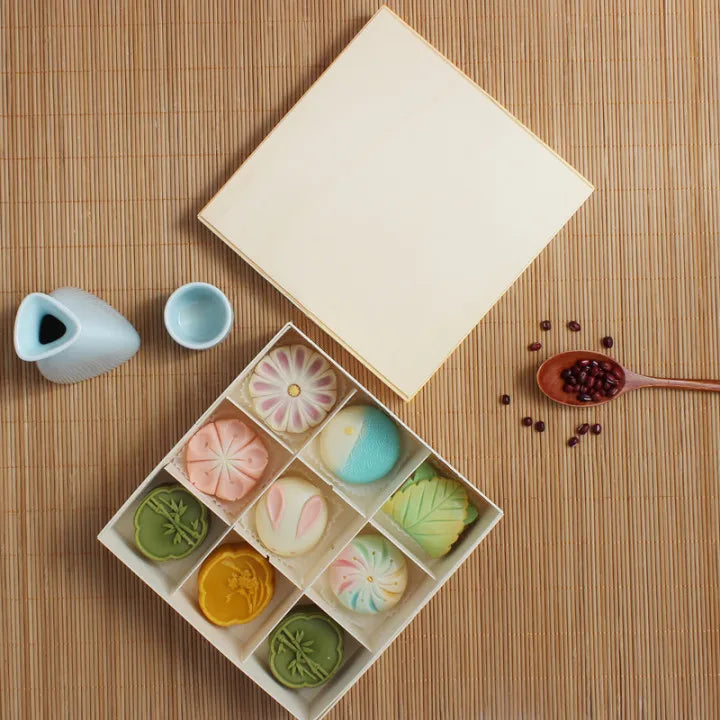 New Design Wooden Take Away Japanese Wagashi Packaging Box Pastry Dessert Muffin Mousse Cupcake Food Container With Dividers