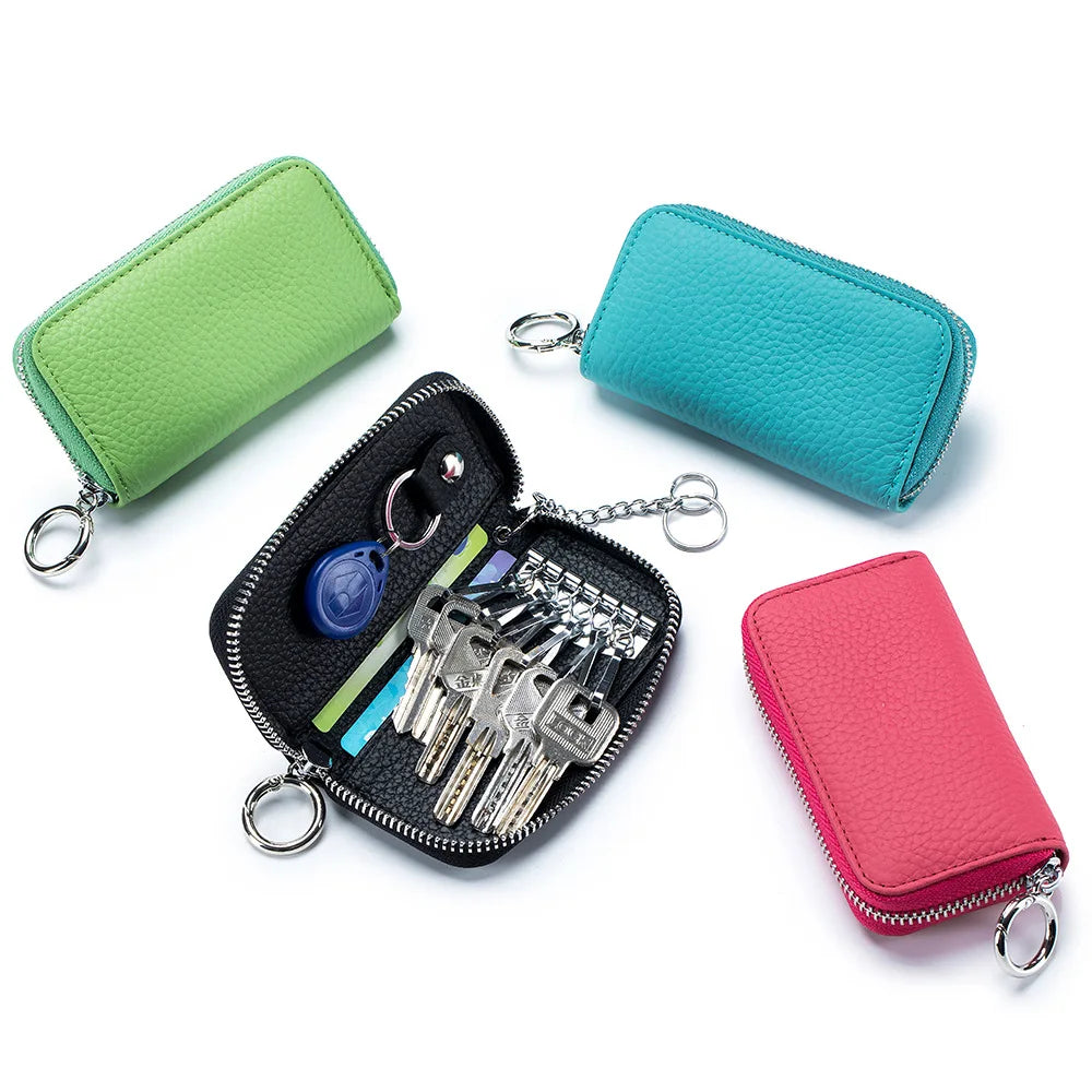 Top Grain Cow Leather Home Keys Car Keys Purse Zipper Keys Holder Wallet