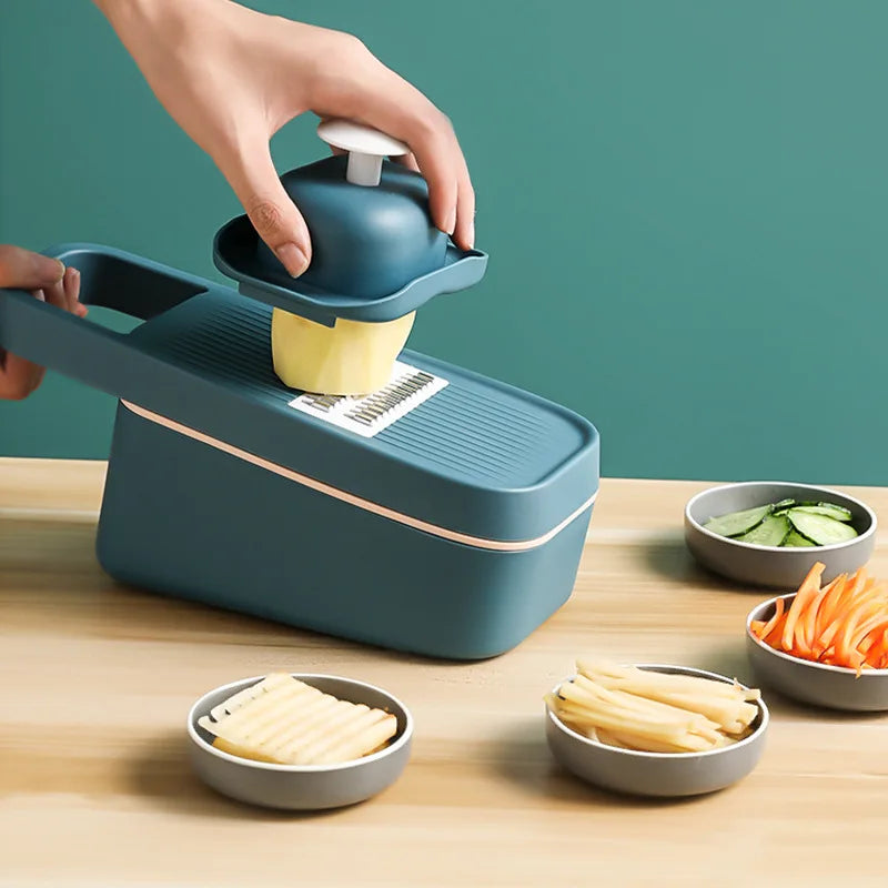 Kitchen Supplies Replaceable Blades Durable Stainless-Steel Potato Sliver Vegetable Choppers  With Storage Box