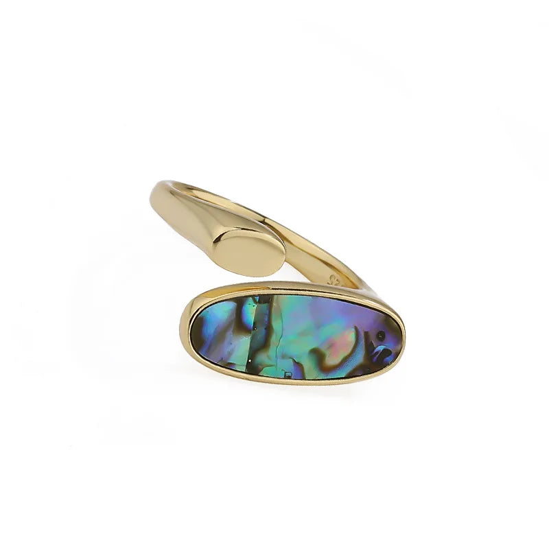 Daidan Rings Vintage Abalone Seashell Jewelry Silver Gold Plated Adjustable Oval 18K Rings
