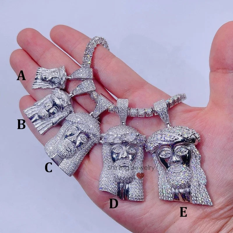 Drop Shipping Men Fashion Sterling Silver Hip Hop Iced Out Bling Bling Diamond Moissanite Jesus Pendant