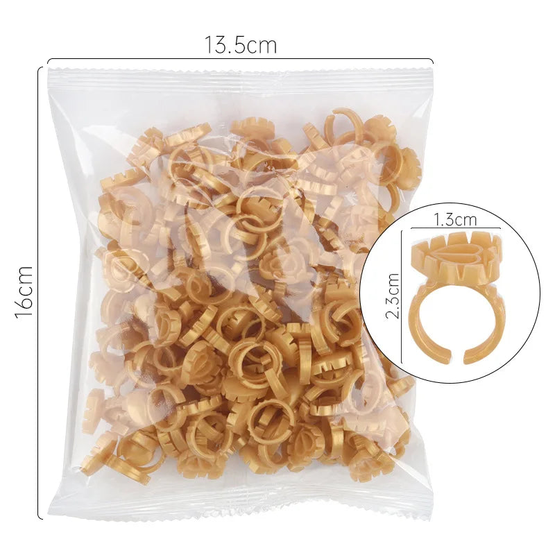 Wholesale Heart Gold 100Pcs/Bag Disposable Eyelash Extension Glue Holder Cup Tattoo Lash Glue Ring Plastic for Lash Extension