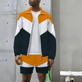 Men's Summer Sportswear Set Full Zipper Jacket Shorts Sweatshirt with Color Stitching a Convenient Tracksuit