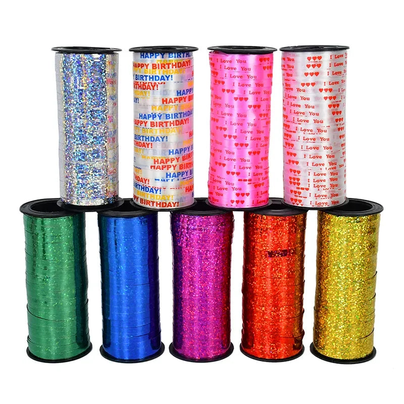 100 Yards Satin Ribbon Roll Laser-Curling Happy Birthday & Wedding Party Supplies Shiny Golden & Silver Ribbons for Decorations