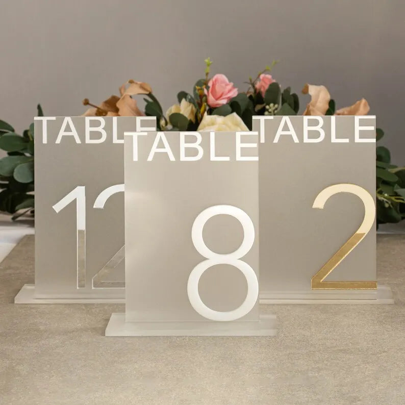 Rectangle Luxury Custom Frosted Acrylic Wedding Table Number 1-20 With Stand for Centerpieces Decor