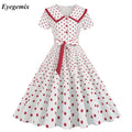 Turn-Down Collar Vintage Polka Dot Dresses for Women Summer 50s 60s Elegant Buttons Short Sleeve Midi Party Dress