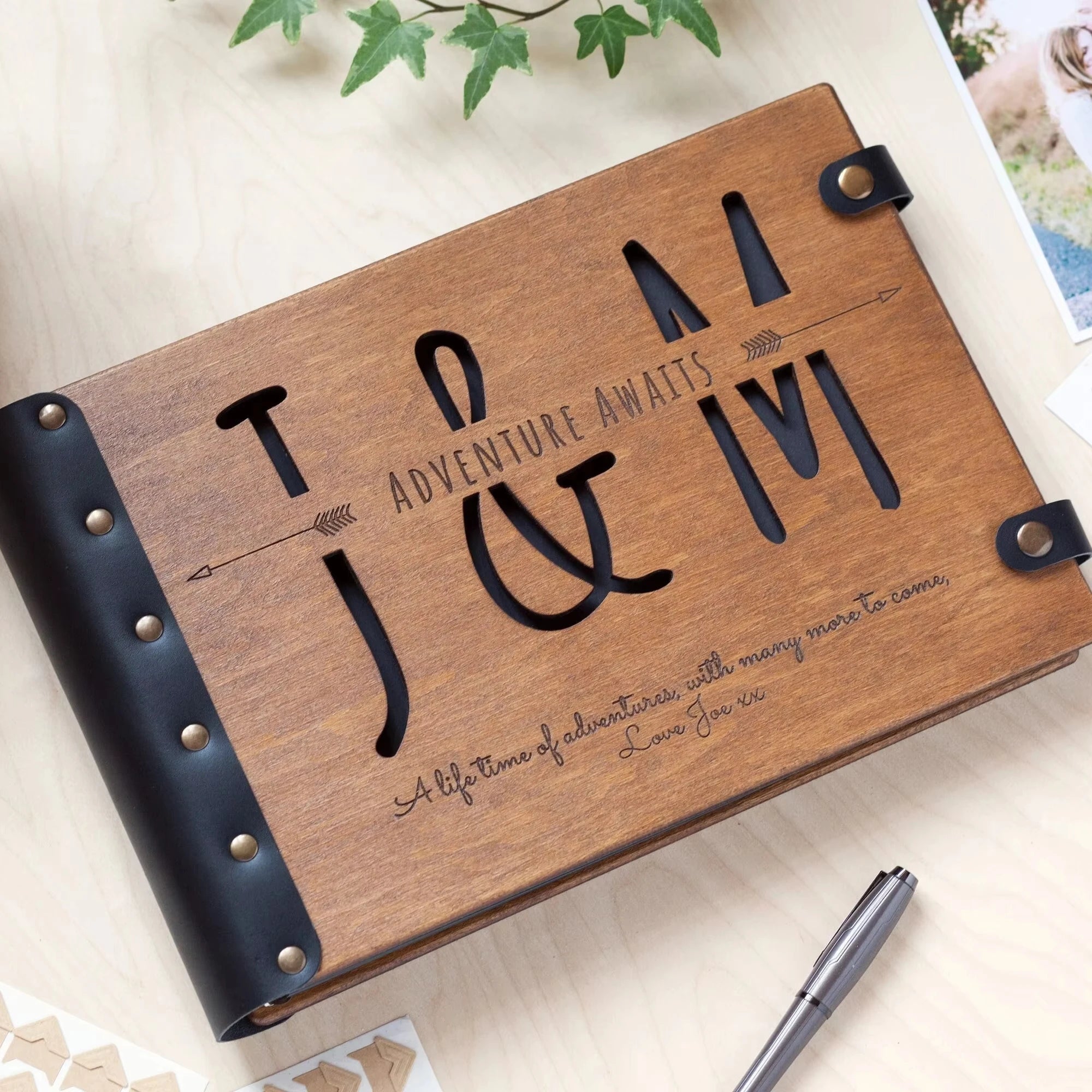 Custom Engraved A4 Wooden Photo Album with Your Heartfelt Inscriptions Travel Anniversary Gift Letter Wood Scrapbook Album