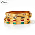 18K Gold Plated Dainty Stainless Steel Women's Fashion Bangles Green Cubic Zirconia Bezel Setting Gift