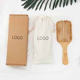 2025 New Eco-friendly Bamboo Wooden Laser Paddle Hair Brush Custom Logo Low MOQ Long Handle Detangle Winged Design Home Use