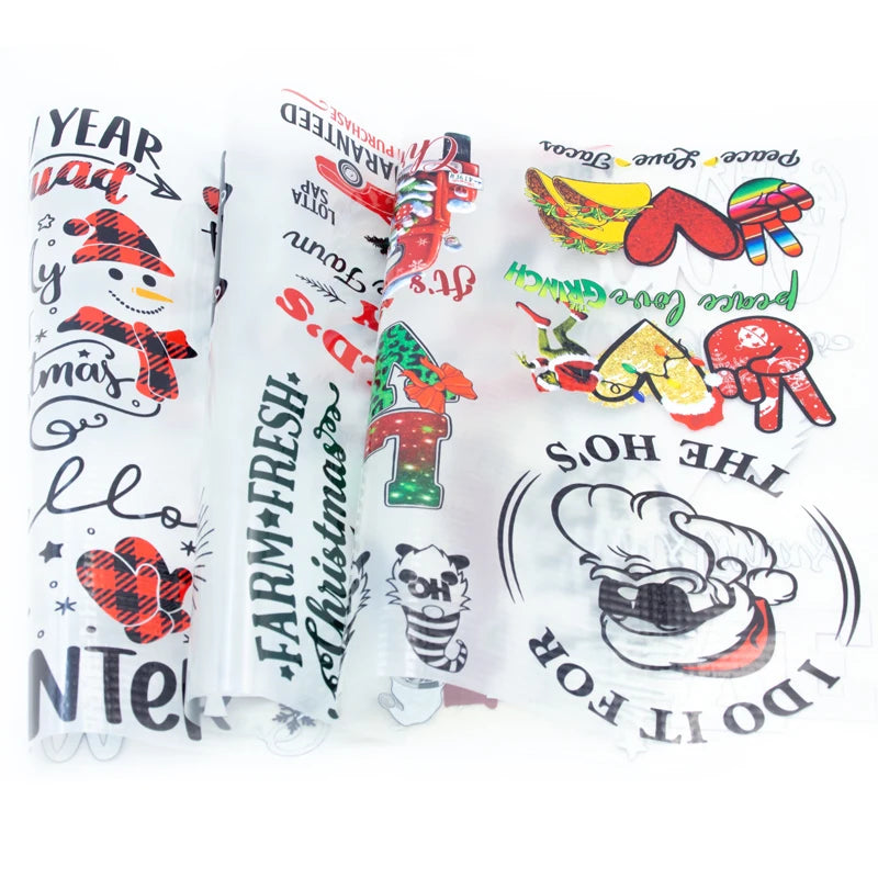Wholesale Christmas Flock Patch Iron on T-shirt Dtf Print Plastisol Vinyl clear Film Screen Print Transfers Stickers for Clothes