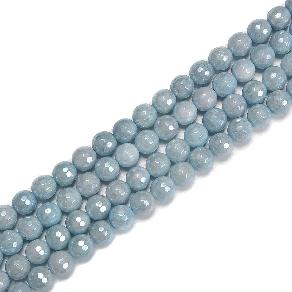 Aquamarine Nice 6mm -12mm Coated Aquamarine Faceted Round Gemstone Loose Beads for Jewelry Making
