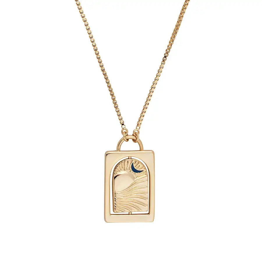 Laodun Hot Sales Ins Style 18K Gold Necklace Rectangle Revolving Pendant Simple Moon Charm Brass Necklace Vermeil