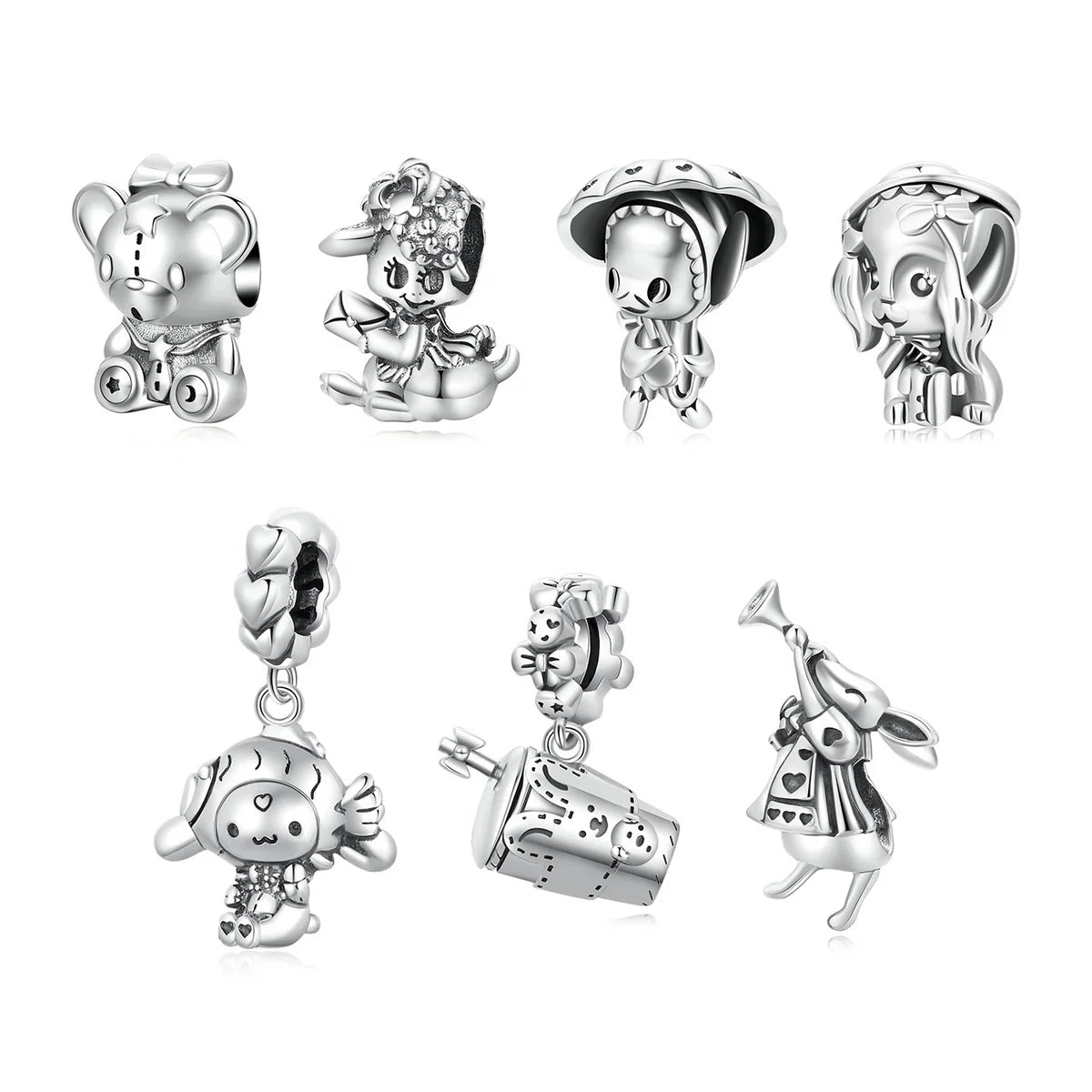 925 Sterling Silver Fine Pendants & Charms Vintage Animal Bear Dog Rabbit Charm Beads for DIY Bracelet Jewelry Accessories