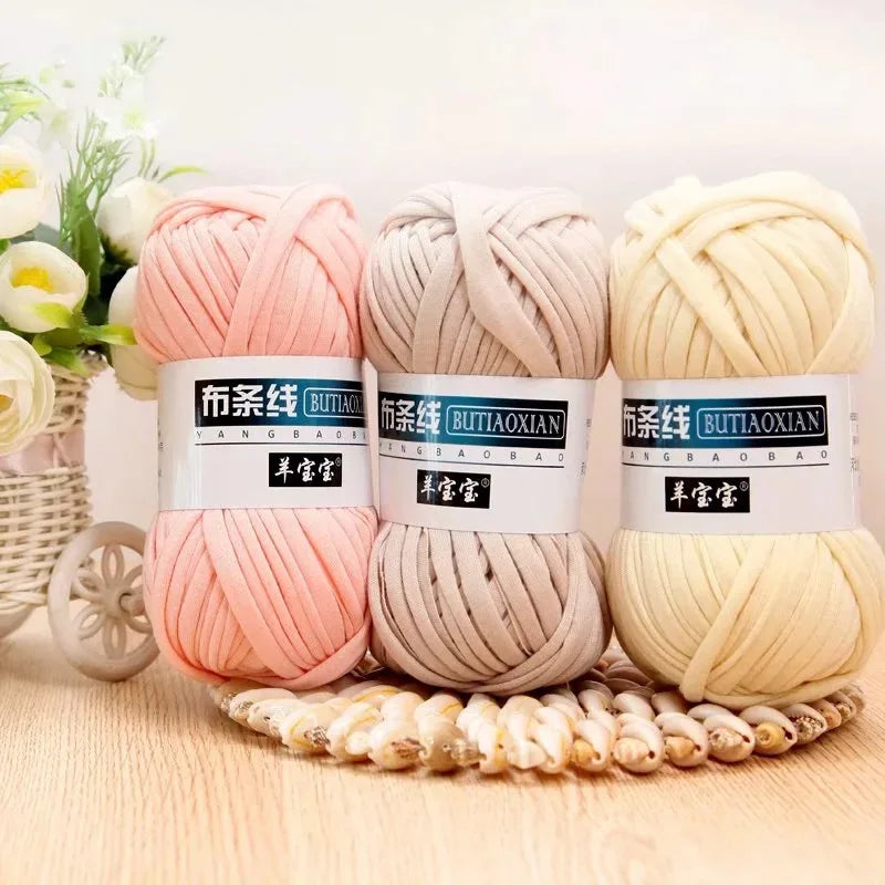 Customize Label T Shirt Yarn 100g Fancy Tape Dyed Eco-Friendly Anti-Uv Spaghetti Handbag Crochet Hand Knitting Chunky Yarn Bag