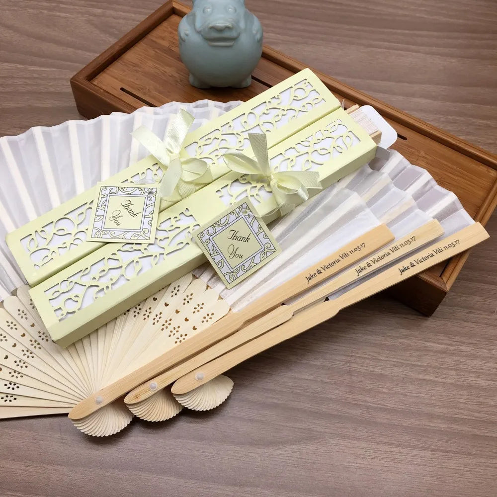 Personalized Paper Folding Fan with Bamboo Handle Custom Logo Color Package Printing Image