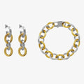 Hiphop New 18K Gold Plated Stainless Steel Jewelry Sets Heavy Metals Stripe Embossed Thick Chain Bracelet Earrings