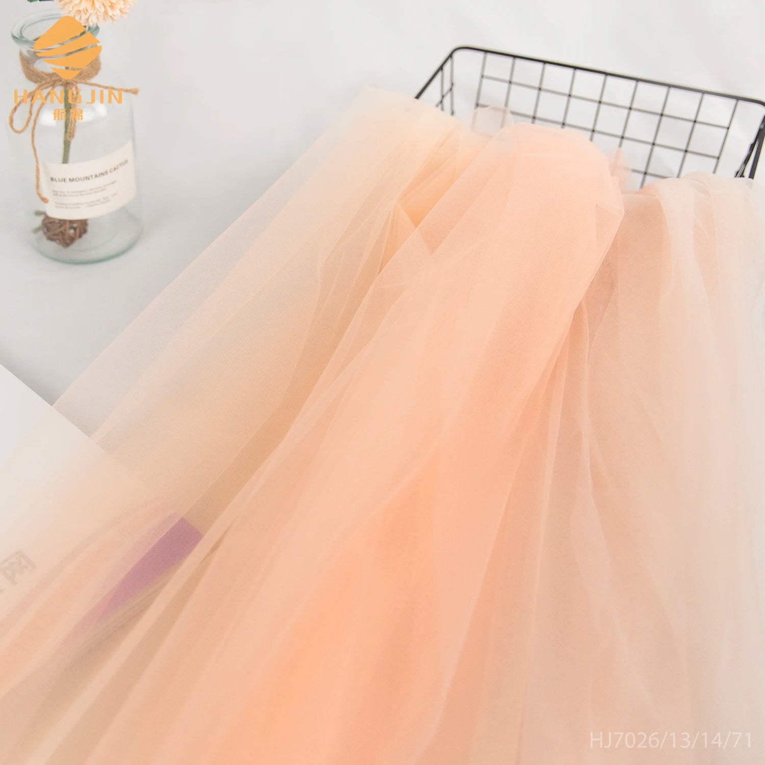 100% Polyester Coral Color Mesh Net Illusion Transparent Tulle Fabric Ins Party Decoration Tulle Mesh Net Fabric