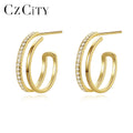 CZCITY Fashion 925 Sterling Silver Hoop Earrings Gold Plated Zirconia Minimalist Jewelry for Women Trendy Silver Cuff Huggie