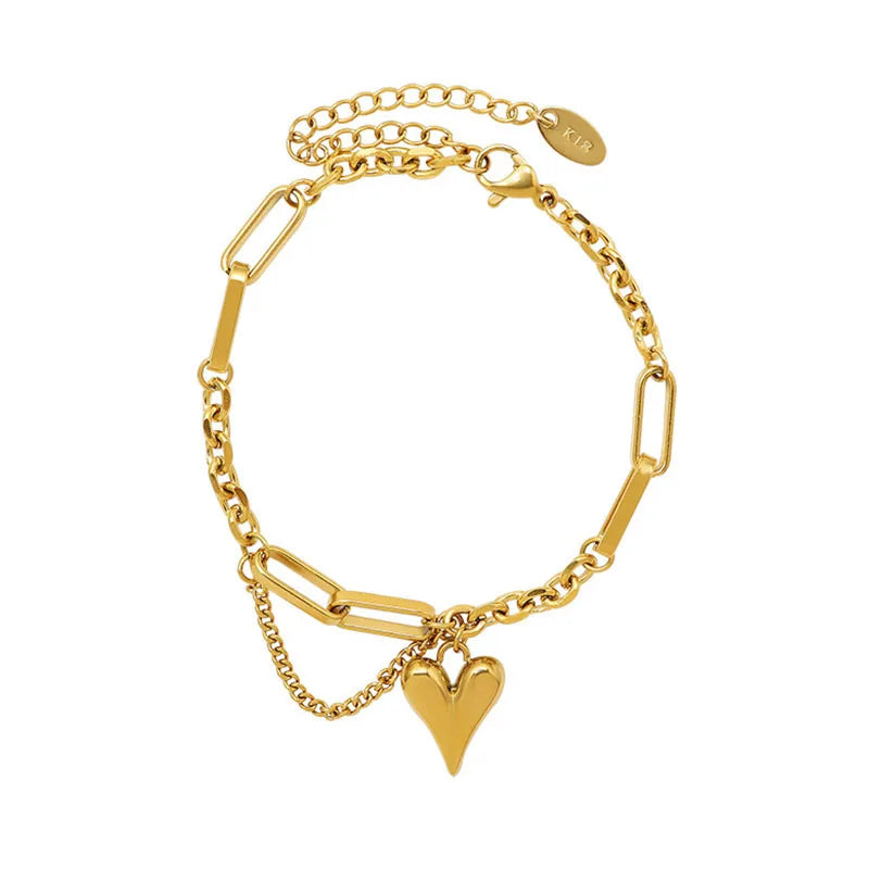 Trendy Exquisite Stainless Steel Chain Link Heart Bracelet Necklace Set for Parties and Anniversaries