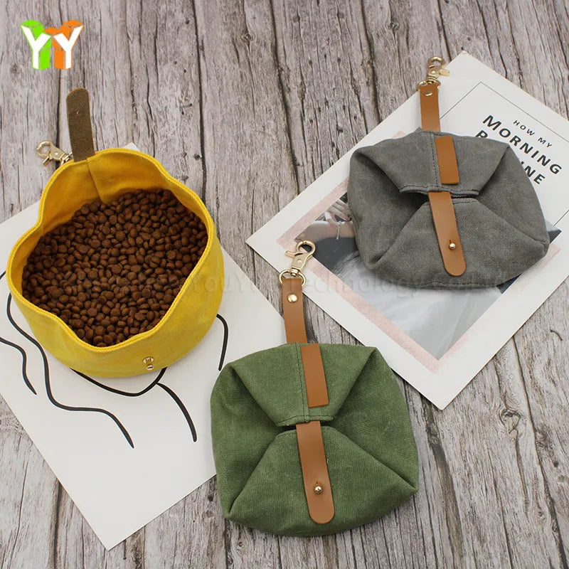 Travel Dog Cat Bowl Collapsible Canvas Cat Pet Food Bowl Feeding Bowl Feeder Bottle