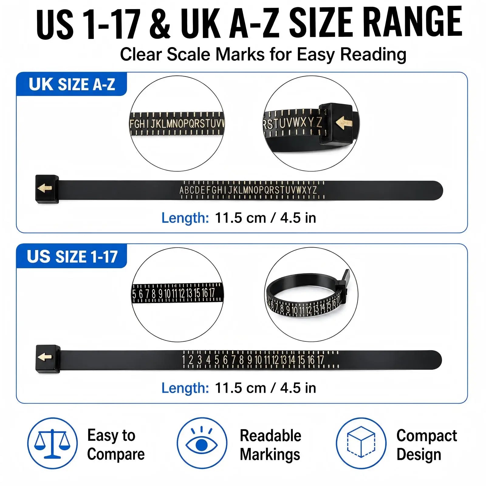 Custom Logo US UK Jewelry Sizing Tools Reusable Plastic Finger Size Gauge Ring Sizer Measuring Tool for Jewelry