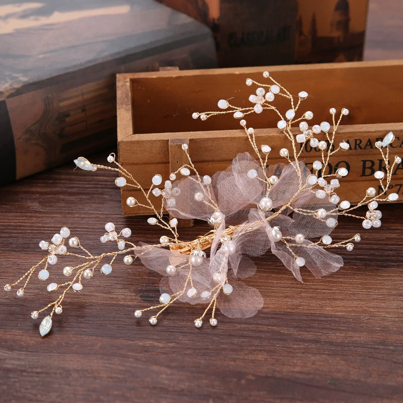 Crystal Pearl Head Floral Hair Accessories for Bridal and Bridesmaids Wearing Wedding Hair Bands