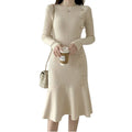 Autumn Winter Women's Fashion Dress Wholesale Crew Neck Casual Long Sleeve Viscose Floor-Length Sexy Embroidered Solid Pattern