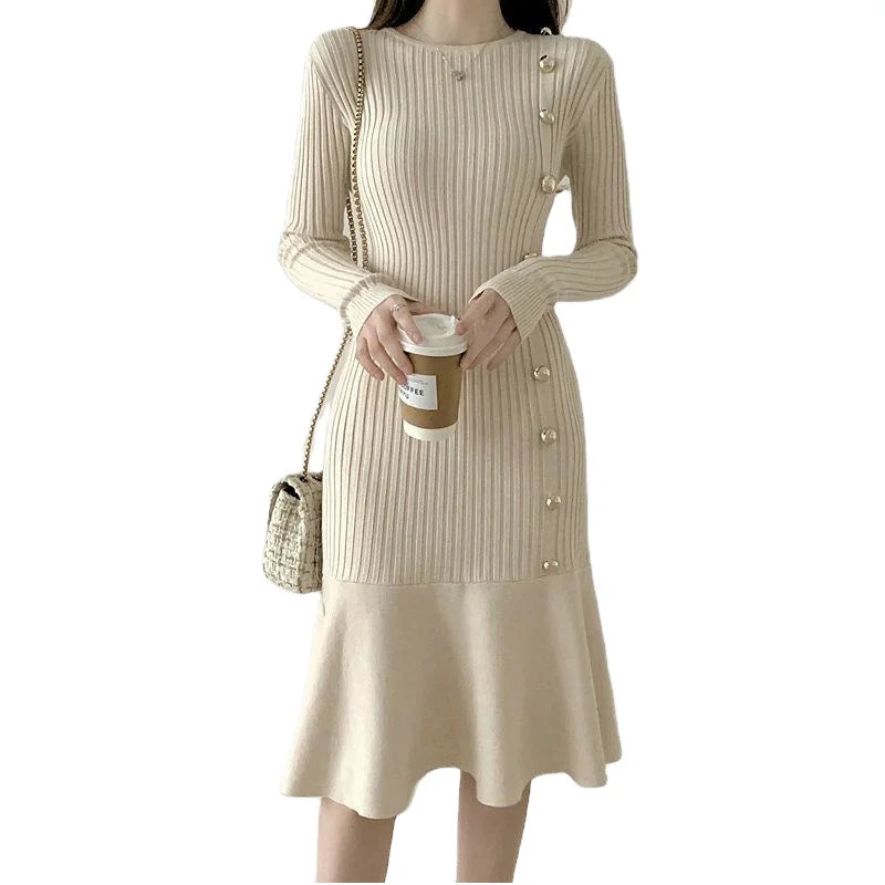 Autumn Winter Women's Fashion Dress Wholesale Crew Neck Casual Long Sleeve Viscose Floor-Length Sexy Embroidered Solid Pattern
