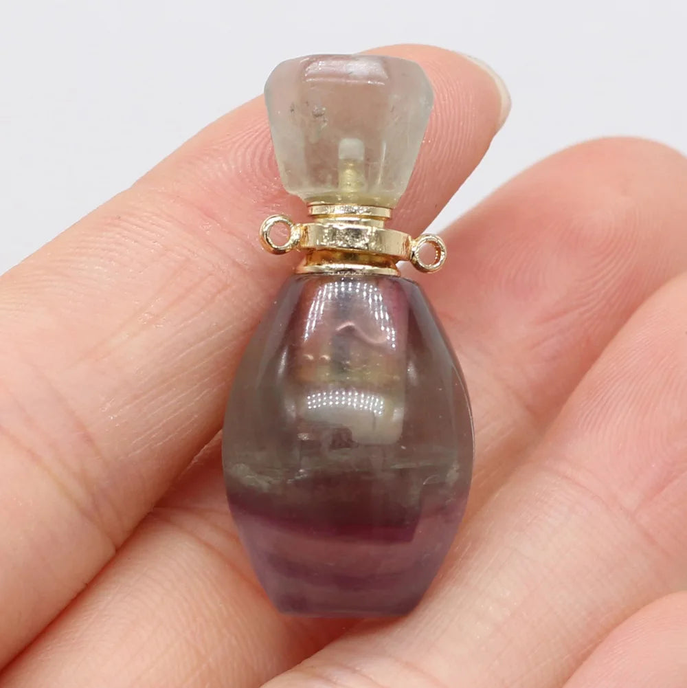 Hongzhuo Natural Healing Stone Wishing Bottle Essential Oil Diffuser Necklace Jewelry Crystal Gemstone Fluorite Perfume Bottle Pendant