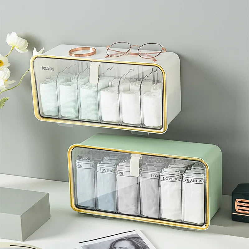 Divider Storage Bins for Underwear No Punch Wall Mount Removable Partition Ties Socks Underwear Storage Box with Lid