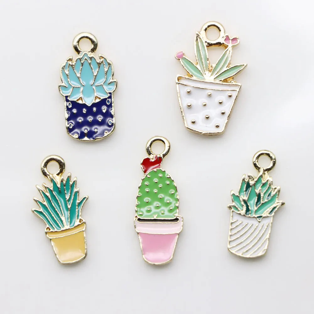 Cute Colorful Anime Plant Cactus Enamel Charm for Girls Trendy Potted Plant Earring Drop Jewelry Gift