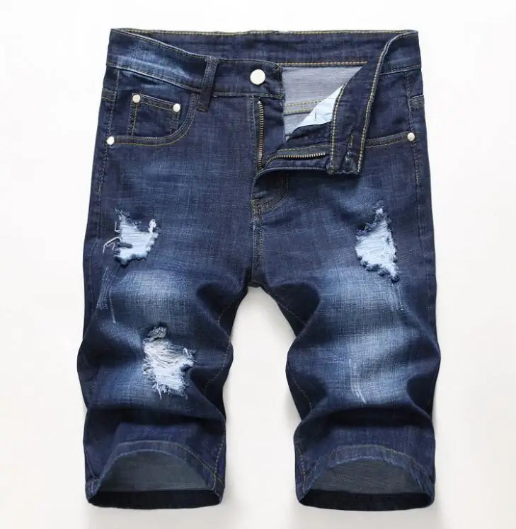 Wholesale Ripped Destroyed Distressed Denim Shorts Mens Hole Denim Shorts Blue Male Hip Hop Fashion Casual Jeans Short
