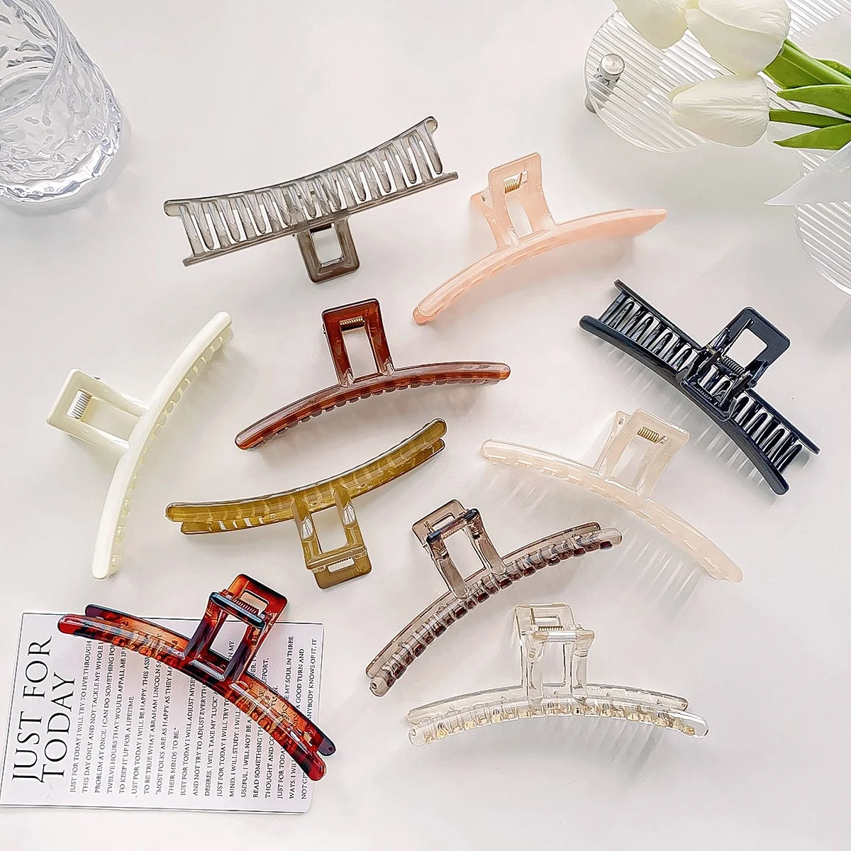 Retro 13CM Solid Colour Crab Clips Hair Claws Glossy Barrette Oversized PC Hair Claw
