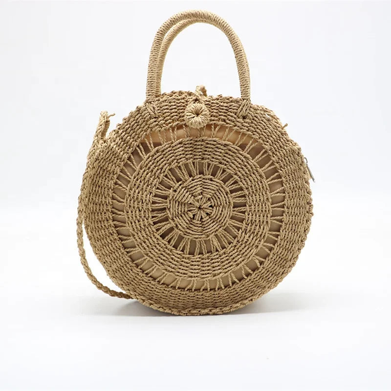 New Arrival Summer Beach Hollow Out Round Shape Straw Woven Bag Eco Friendly Handmade Straw Basket Crossbody Bag for Women
