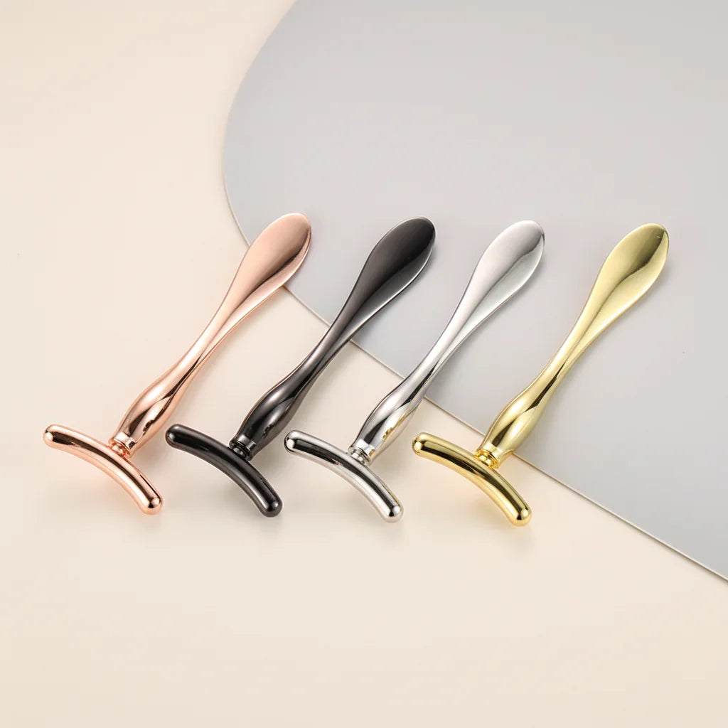 Custom Logo 9.6CM Luxury Anti Wrinkle Applicator T Shape Eye Cream Stick Makeup Spoon Metal Spatula for Cosmetic