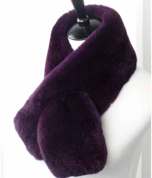 MWFur Fashion Rex Rabbit Fur Scarf  Full Fur Collar Neck Warmer