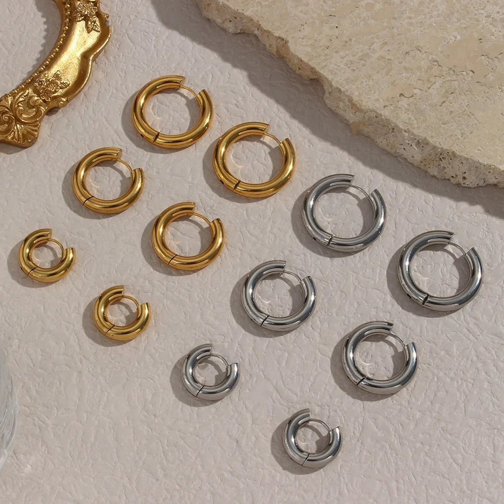 Dreamshow Hot Sale Minimalist Circle 18k Gold Plated Earrings Wholesale Stainless Steel Thick Hoop Earring