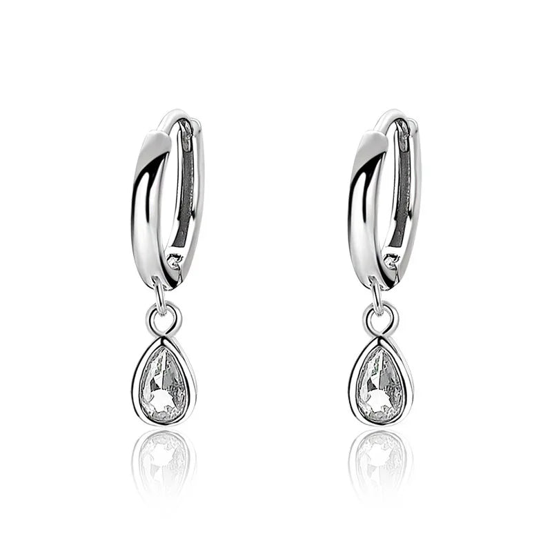 Fashion Earrings 925 Sterling Silver Jewelry Zircon Earrings Jewelry Water Drop Hoop Earrings for Women