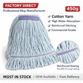MSJ Heavy Duty Mop Head Commercial Replacement for General and Floor Cleaning  Wet Blue Cotton Looped End String Head Refill