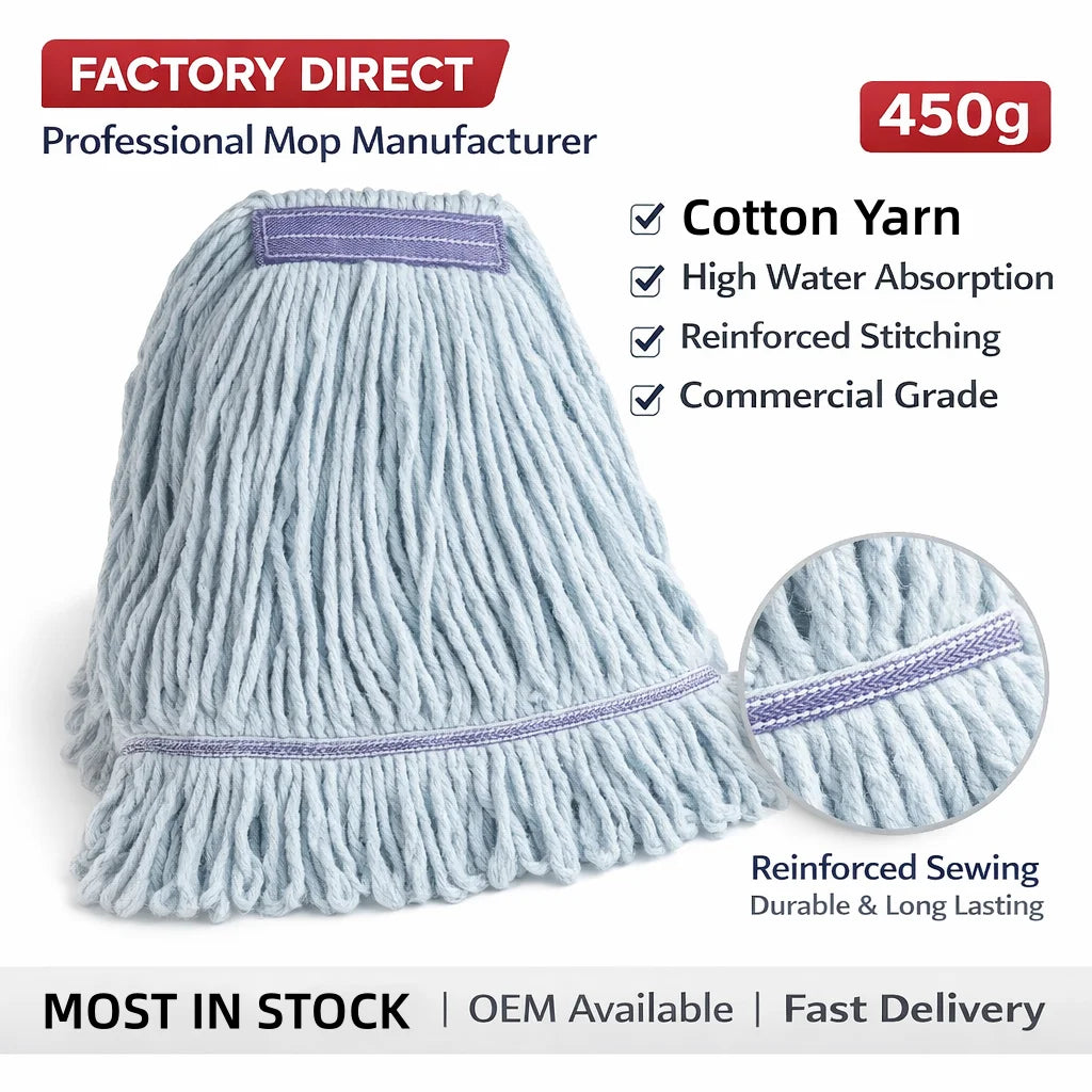 MSJ Heavy Duty Mop Head Commercial Replacement for General and Floor Cleaning  Wet Blue Cotton Looped End String Head Refill
