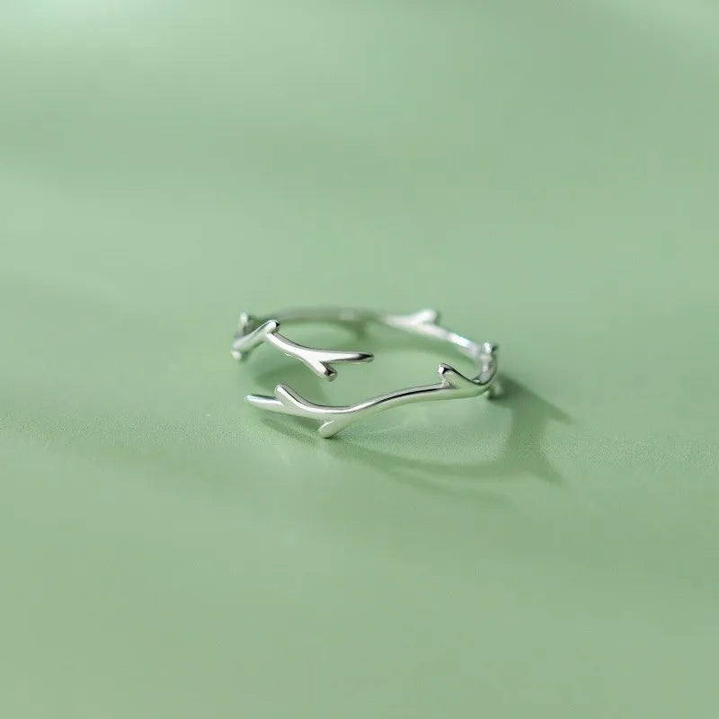 Fashion 925 Sterling Silver Minimalist Ring Adjustable Open Tree Branch Shape Finger Rings Jewelry for Women Girls