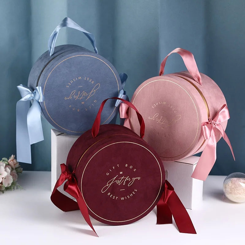 Becan Velvet Round Cylinder Wedding Candy Gift Box with Recycled Materials Embossing & UV Coating